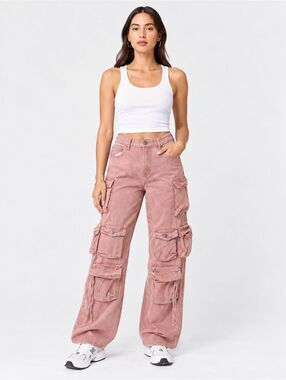 VIP JEANS Pink Cargo Pants Size 13/31 with Multiple Pockets